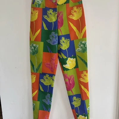 RARE Vintage 90s XOXO Pop Art Pants Size 3 Small Tapered Leg Bright Warhol Style - Image 1 of 4