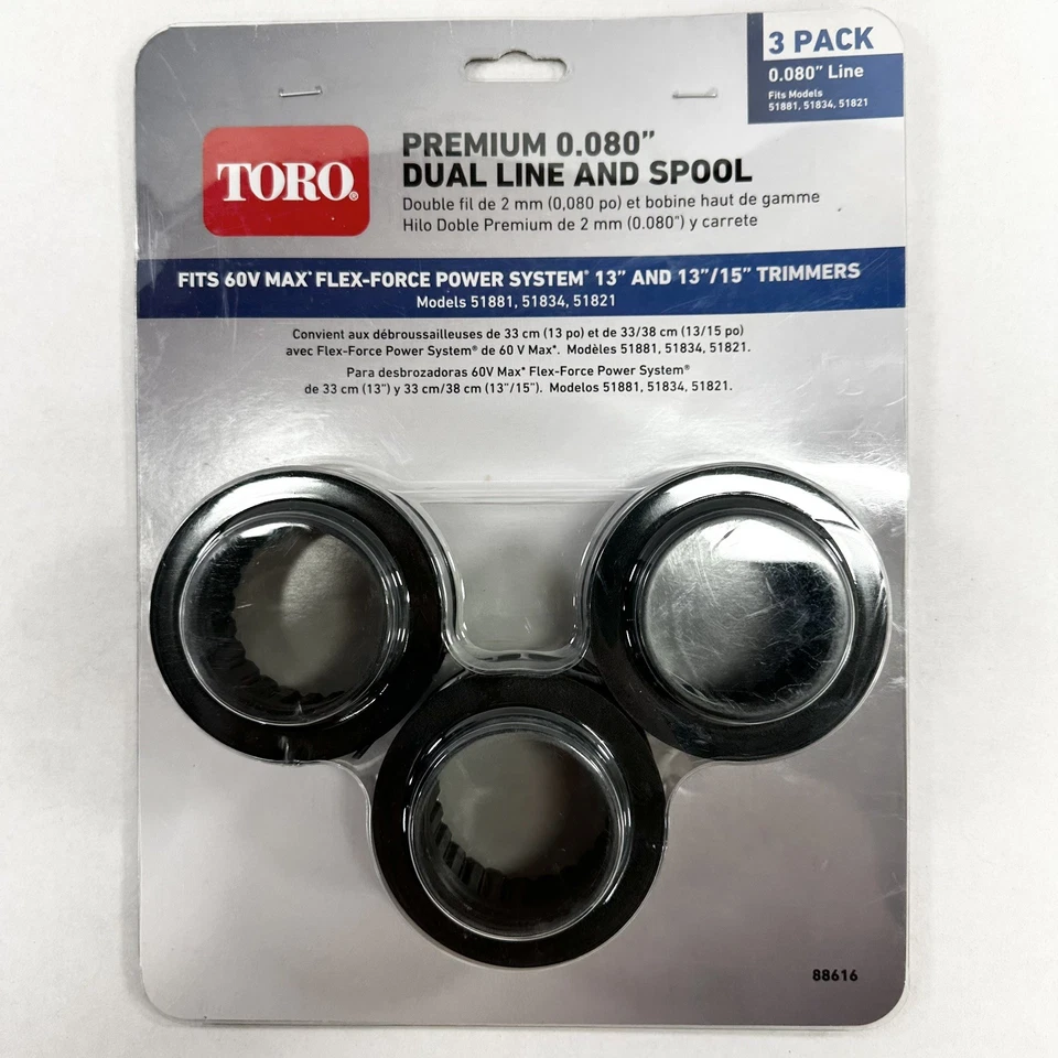 Paquete de 3 líneas y carretes Toro Premium de 0,080" para recortadoras de sistema de alimentación Flex Force Foto 1 de 3