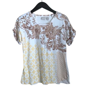Zenergy by Chico's Tee Size 1 (Medium 8/10) Cream Yellow with Embellishments - Picture 1 of 5
