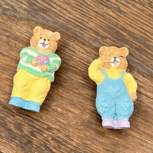 2 Vintage Miniature Teddy Bear Magnets 1.5" Tall Trinket Shelf Fridge Collection - Picture 1 of 3