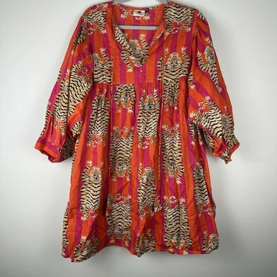 The Roots Tiger Print Boho Peasant Bell Sleeve Dress Size 38 US 8 Safari - Image 1 of 4