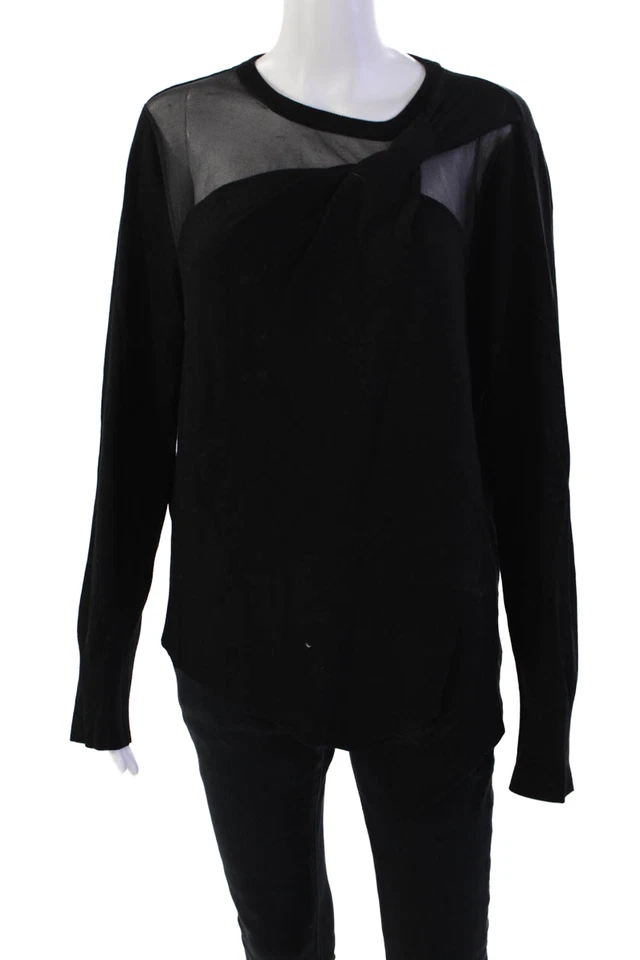 DKNY Womens Long Sleeve Crew Neck Knit Oversized Shirt Black Size Extra Large - Image 1 of 4