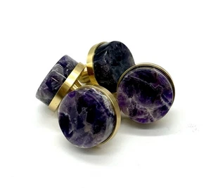 4er Set Amethyst Schrankknöpfe Naturstein Schubladengriffe Brads Gold Hardware  - Bild 1 von 6