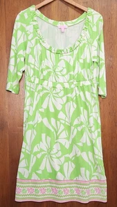 Lilly Pulitzer Dress Womens Large Silk Goldy Limeade Wishing Green Floral Boho - Picture 1 of 23