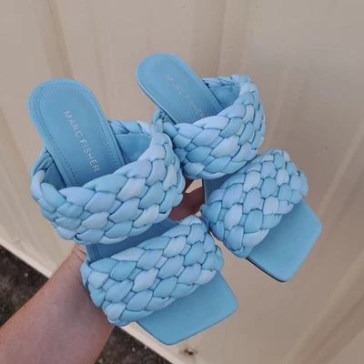 MARC FISHER Women's Blue Toree Woven Square-Toe Heeled Dress Sandals Size 6.5 - Image 1 of 4