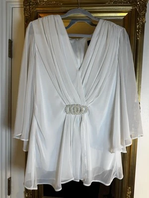 Blusa Connected Apparel Talla 16 Blanca Perla Cuentas Fiesta Boda Volantes Transparentes Foto 1 de 4