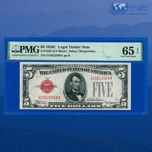 Fr.1528 1928C $5 Five Dollars Legal Tender Note,G/A Block, PMG GEM 65 EPQ #22568 - Picture 1 of 3