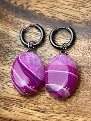 Pendientes de ágata joyería aros acero inoxidable piedras preciosas brillantes reales Foto 1 de 4