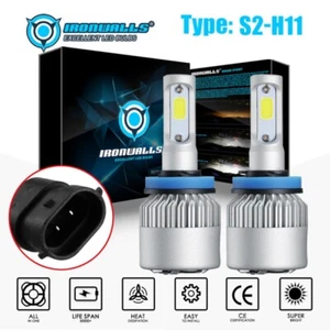 IRONWALLS H11 H9 H8 COB LED Headlight Bulbs Kit 6000K White HID 1800W 270000LM - Picture 1 of 11