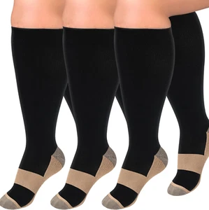 3 Pairs plus Size Compression Socks for Women and Men Wide Calf Extra Knee High - Picture 1 of 7
