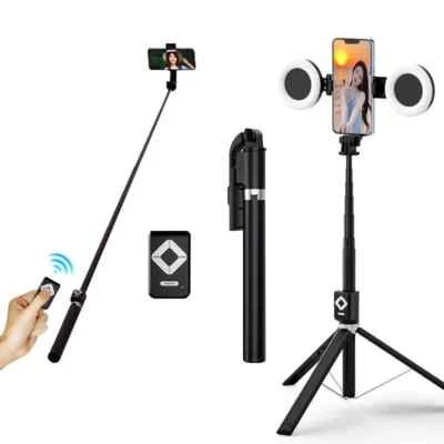6-in-1 Selfie Stick W/ Fill Light 67' Phone Tripod Bluetooth Remote Live Stream - Image 1 of 4