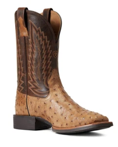 Bota occidental de avestruz pluma completa punta cuadrada ARIAT para hombre talla 9. 5EE último - Imagen 1 de 6
