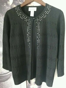 Alfred Dunner Pointelle Damenpullover Mock Layer verziert schwarz neu mit Etikett Größe S - Bild 1 von 6