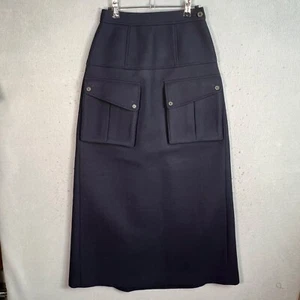 Marc By Marc Jacobs Navy Blue Midi Wool Blend Skirt Front Pockets Size 2 - Picture 1 of 8
