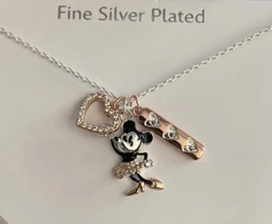 Disney Minnie Mouse Hearts Charms 100th Anniversary Fine Silver Plated Necklace - Picture 1 of 5