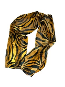 Vintage Scarf Animal Zebra Print Gold Black Rectangle Polyester Space Age - Picture 1 of 5