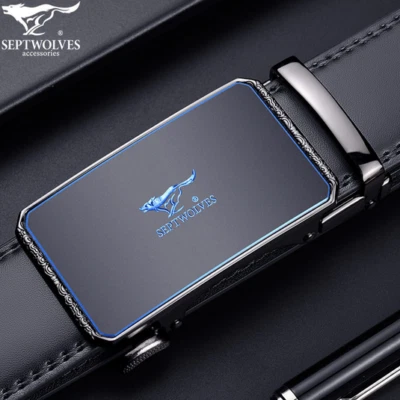 Septwolves Hombres Cinturón Cuero de Vaca Genuino Bloqueo Automático Hebilla Negro 702137509 Foto 1 de 4