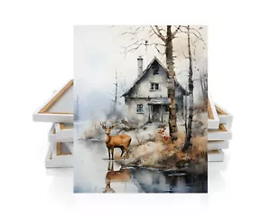 16x20 Deer at River Canvas Print Wall Art, Contemporary Wall Art - Picture 1 of 8