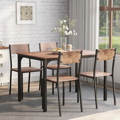 5 Pieces Dining Table and 4 Chairs Set Kitchen Home Bar Restaurant Metal Frame