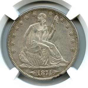 1874 Large Arrows WB102 Liberty Seated Half Dollar, NGC AU58 - Picture 1 of 3