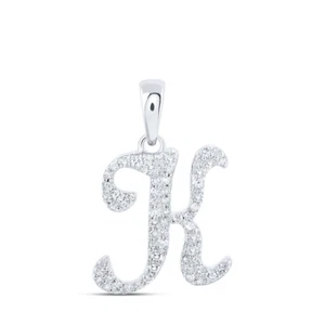 10K White Gold Womens Round Diamond K Initial Letter Pendant 1/5 Cttw - Picture 1 of 2