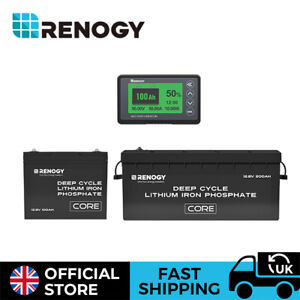 Renogy 12V 100/200Ah Core Series LiFePO4 Leisure Battery & 500A Battery Monitor