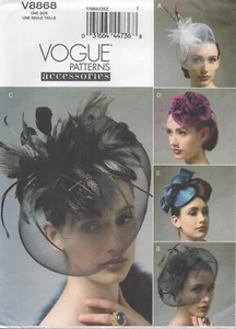 Vogue Sewing Pattern 8868 Hat Fascinator in 5 Styles Feathers Crinoline NEW - Picture 1 of 13