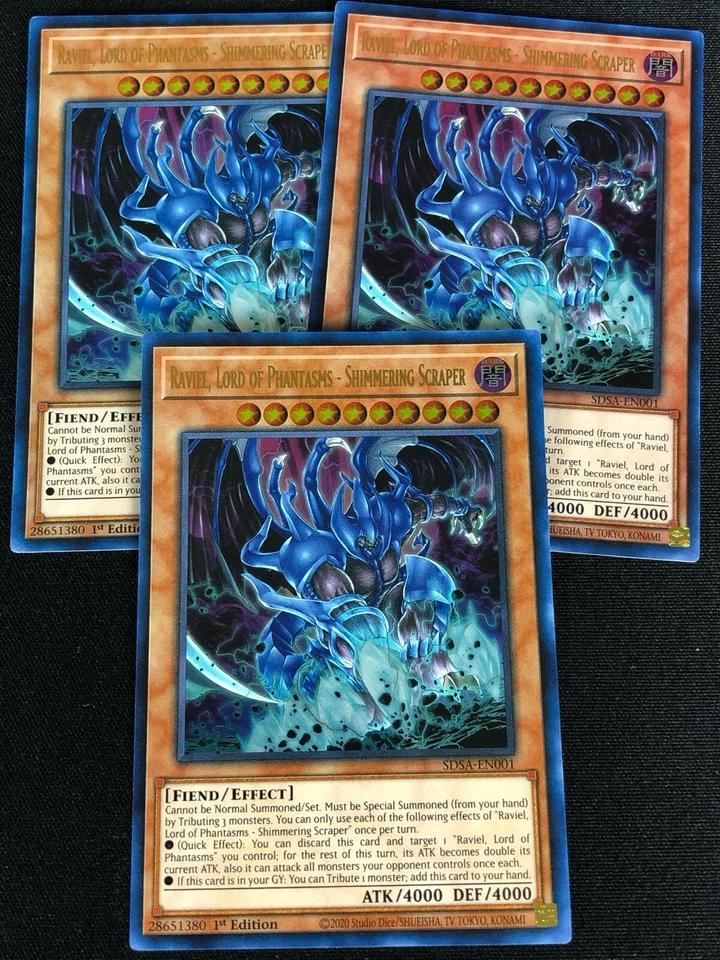 YUGIOH RAVIEL LORD OF PHANTASMS SHIMMERING SCRAPER SDAS-EN001 1ST ULTRA X3 - Image 1 of 1