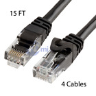 4 x cordon de raccordement réseau local Ethernet CAT6 câble 15 pieds CAT 6 RJ45 Internet noir