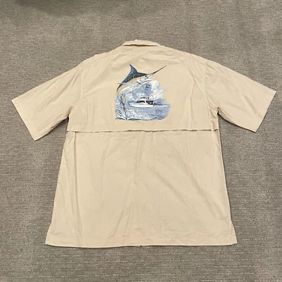 Guy Harvey Fishing Shirt Mens Medium Beige Marlin Button Up Boat Vent Cotton New - Image 1 of 4