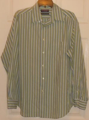 CAMISA DE VESTIR MANGA LARGA A RAYAS VERDE Y BLANCA TALLA M DE ROUNDTREE & YORKE --NUEVA Foto 1 de 2