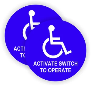 ATTIVA INTERRUTTORE PER FUNZIONARE Handicap Vinile Decalcomanie Porta Adesivi Etichette (COPPIA) - Foto 1 di 1