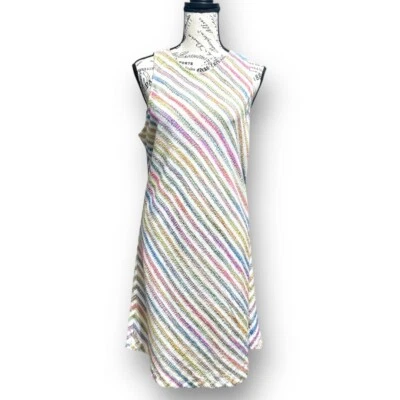 Lou & Grey L Rainbow Knit Swing Mini Dress Textured Back Keyhole Y2K Cottagecore - Image 1 of 4