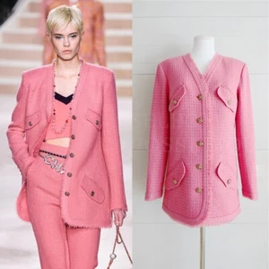 NWOT CHANEL 20A METIER D'ART V-NECK LONG PINK JACKET FR34 - Picture 1 of 9