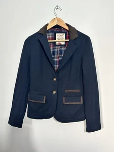 Falmer Heritage Navy Blue Cotton Blend Check Lined Tailored Jacket Blazer 10 - Picture 1 of 8
