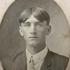 Willie Loftis Antique Real Photograph HANDSOME Young Man Center Part Hair Suit  - Picture 1 of 9