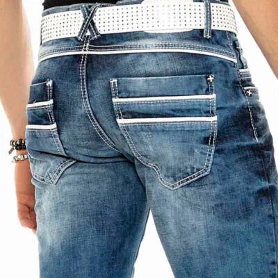 Jeans uomo Cipo & Baxx NOAH cuciture spesse denim C-1127 tutte le taglie Nuovo