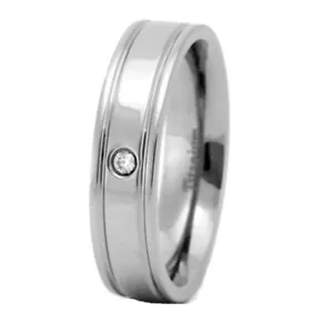 6mm Groove Shiny Titanium Cubic Zirconia Men's Wedding Band Cz Solitaire - Picture 1 of 9