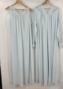 Shadowline Nightgown House Coat Robe Peignoir Set Medium  Nylon USA Vintage - Picture 1 of 9