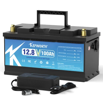 KEPWORTH Batería 100AH LiFePO4 12V Litio H190 100A BMS 1280Wh Batería Solar Autocaravana