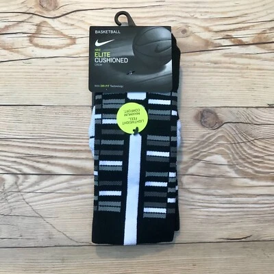 Calcetines de baloncesto Nike Elite acolchados negros/blancos talla pequeña Foto 1 de 4
