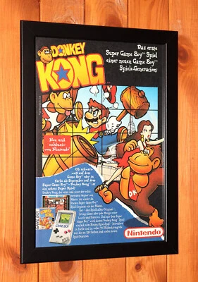 1994 Donkey Kong '94 Game Boy Vintage Mini Werbeblatt Gerahmt Poster / Ad Framed - Bild 1 von 3