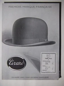 PRESSEWERBUNG 1933 HÜTE TIRARD ERSTE FRANZÖSISCHE MARKE - ADVERTISING - Bild 1 von 1