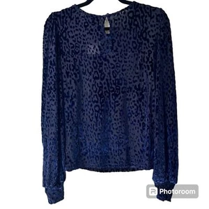 ECLAIR taglia media pullover blu stampa animalier blusa velluto chiusura posteriore con bottoni - Foto 1 di 10