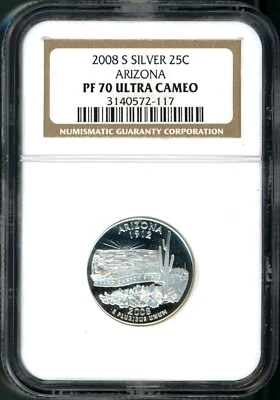 2008-S 25C Silver Arizona Quarter PF70UC NGC # 3140572-117 + Bonus - Image 1 of 2