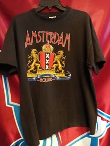 Amsterdam Black Short Sleeve T-shirt Large W/ City Crest - Picture 1 of 2