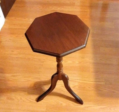 Vintage Wood Octagon Three Legged Accent Table Cover