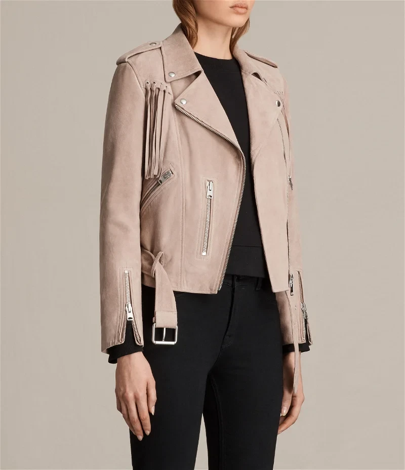 ALLSAINTS Borla Balfern Motociclista Chaqueta de Cuero Rosa Polvoriento Foto 1 de 4