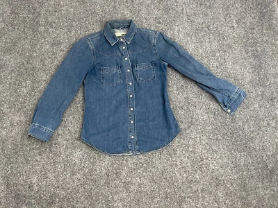 Camisa Topshop Mujer 2 Botones Denim Azul Jean Manga Larga Sólida N66 Foto 1 de 4
