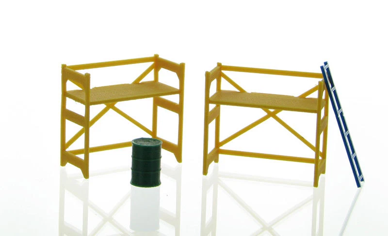 1:50 YELLOW SCAFFOLDING SET BARREL LADDER PLASTIC 3D TO SCALE DIORAMA PART - Image 1 of 2